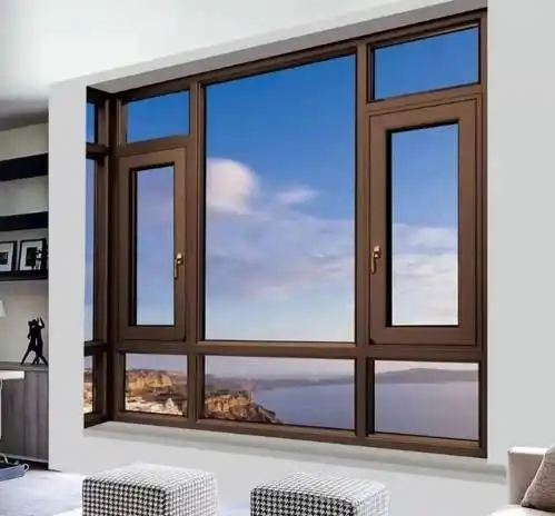 Cửa sổ bằng nhôm cách âm màu xám, cửa sổ kính cường lực trong suốt, cửa sổ thủy tinh máy tính